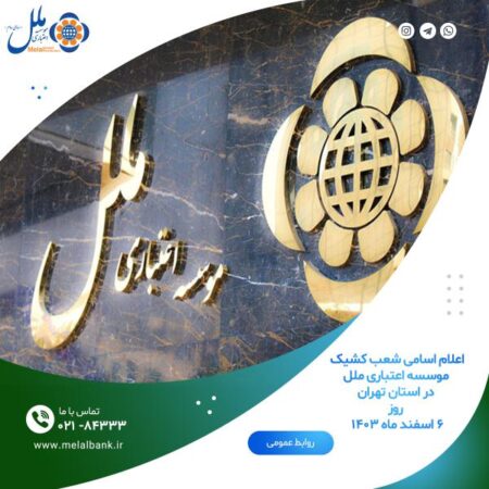 اعلام اسامی شعب کشیک موسسه اعتباری ملل در استان تهران، روز ۶ اسفند ماه ۱۴۰۳