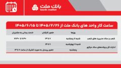 تغییر ساعت کار واحدهای بانک ملت از ۲۶ اردیبهشت